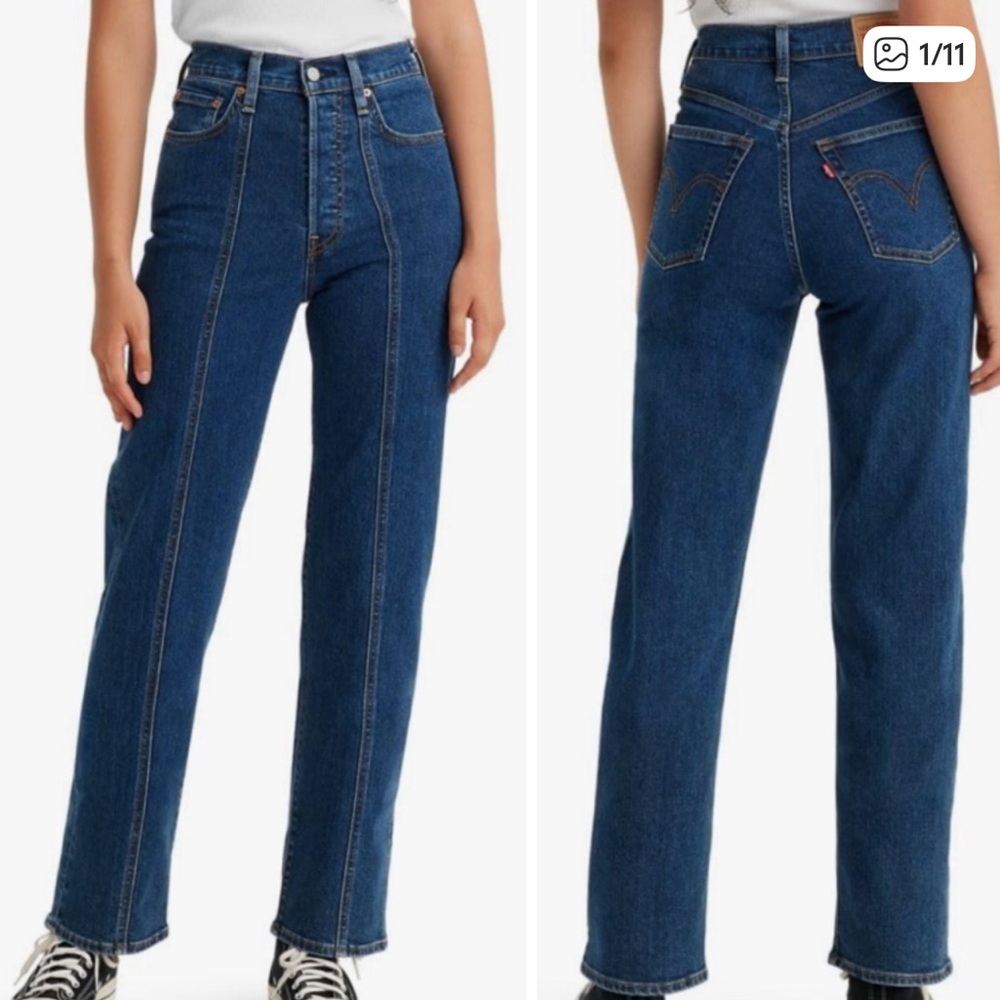 Levi's Ribcage Straight Ankle Seamed Jeans Button Fly Women’s Size 32 Blue Denim